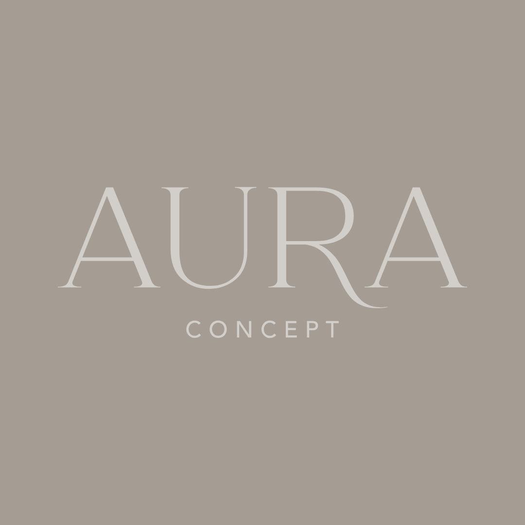 Logotipo Aura Concept sobre fundo greige